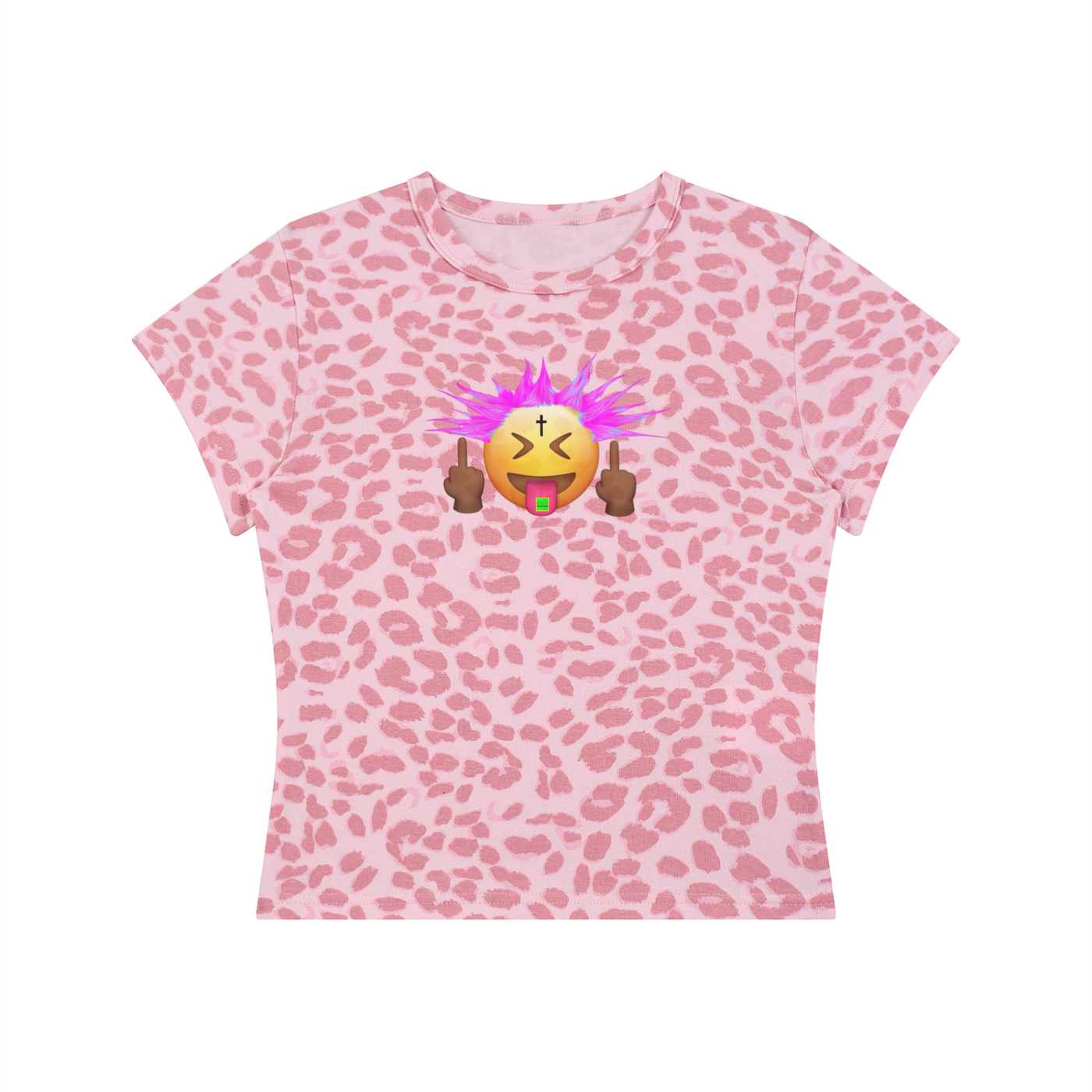 PINK PUNKMOJI LEOPARD CROP TOP INFINITYSTAR TEE