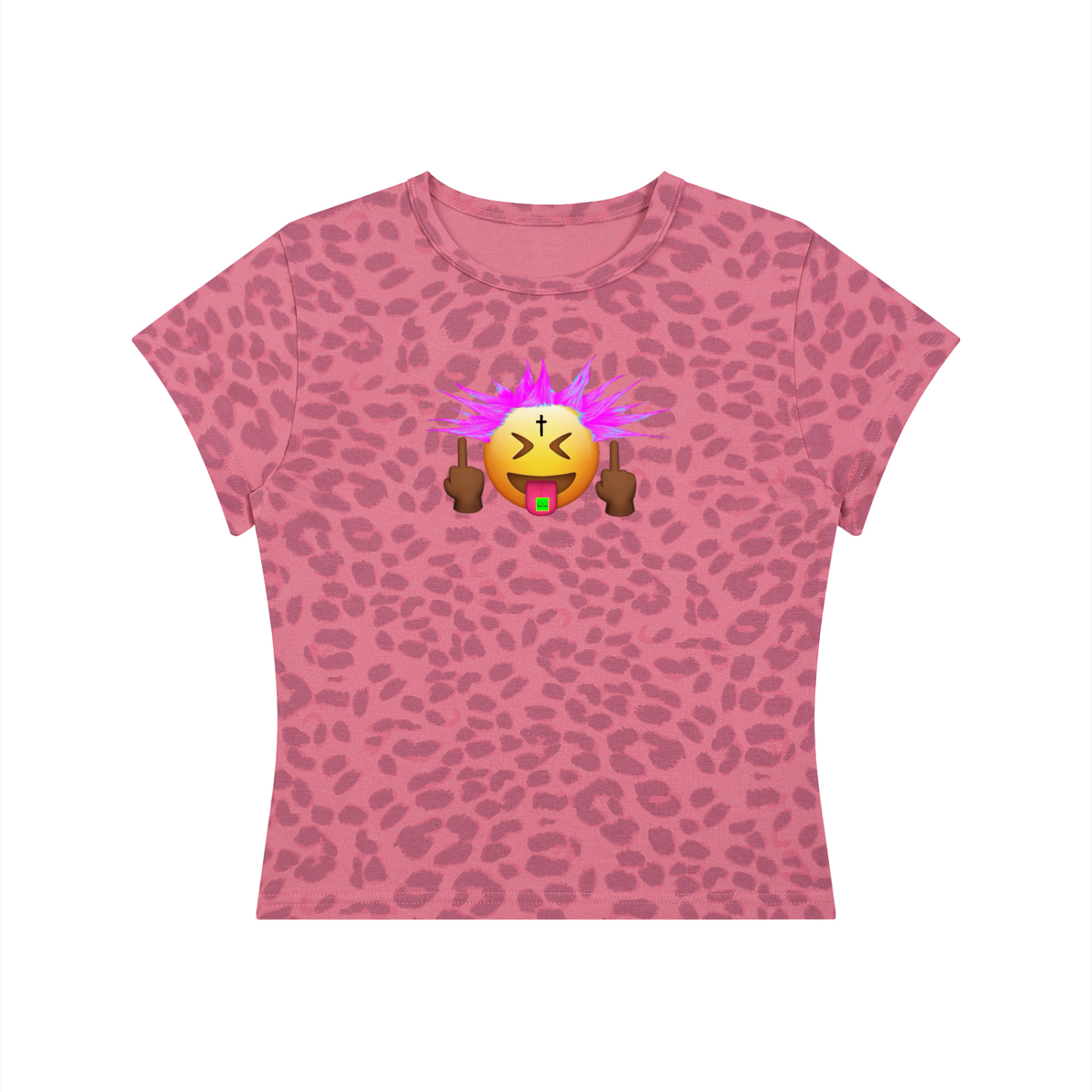 PINK PUNKMOJI LEOPARD CROP TOP INFINITYSTAR TEE